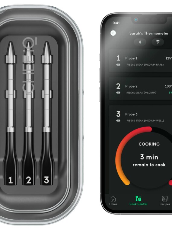 CHEF iQ Sense Smart Wireless Meat Thermometer Set with 3 Probes, Long-Range, Quad Sensors, App Alerts, Dishwasher-Safe