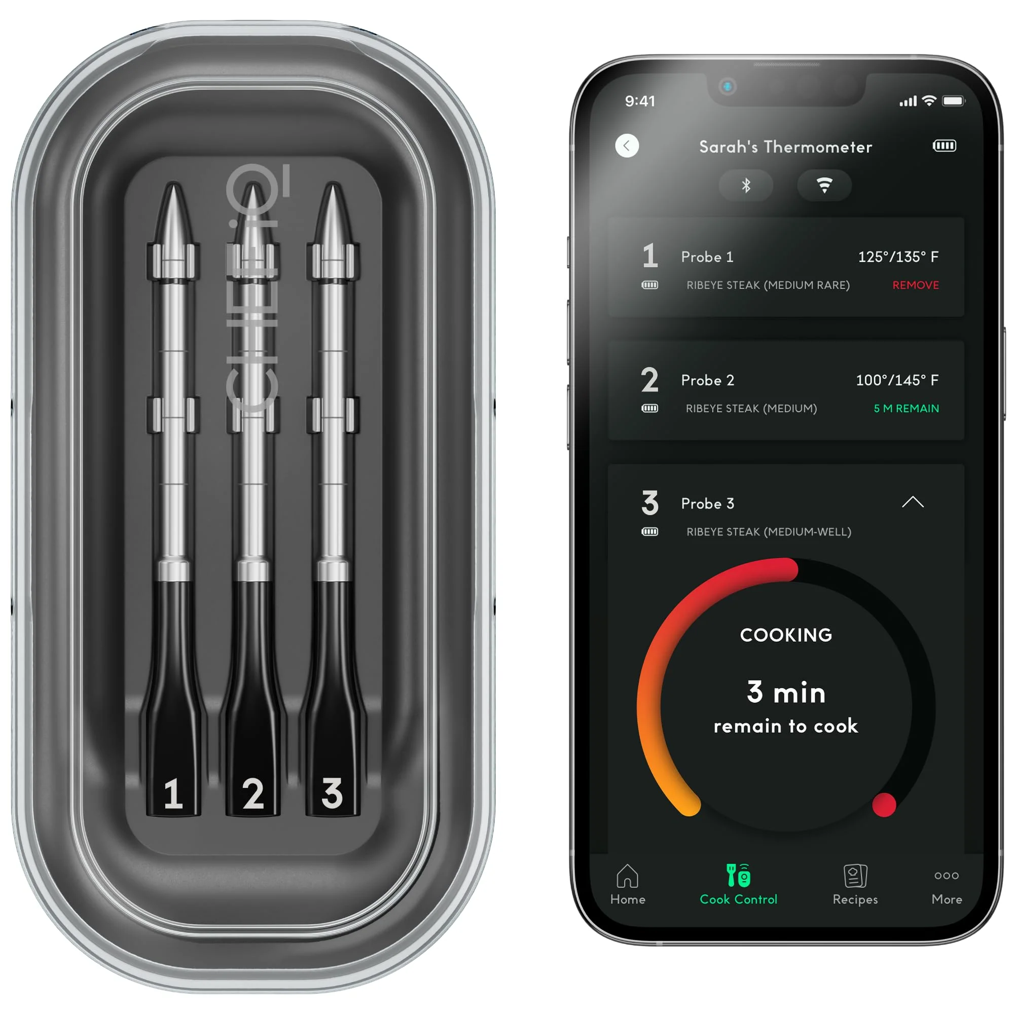 CHEF iQ Sense Smart Wireless Meat Thermometer Set with 3 Probes, Long-Range, Quad Sensors, App Alerts, Dishwasher-Safe