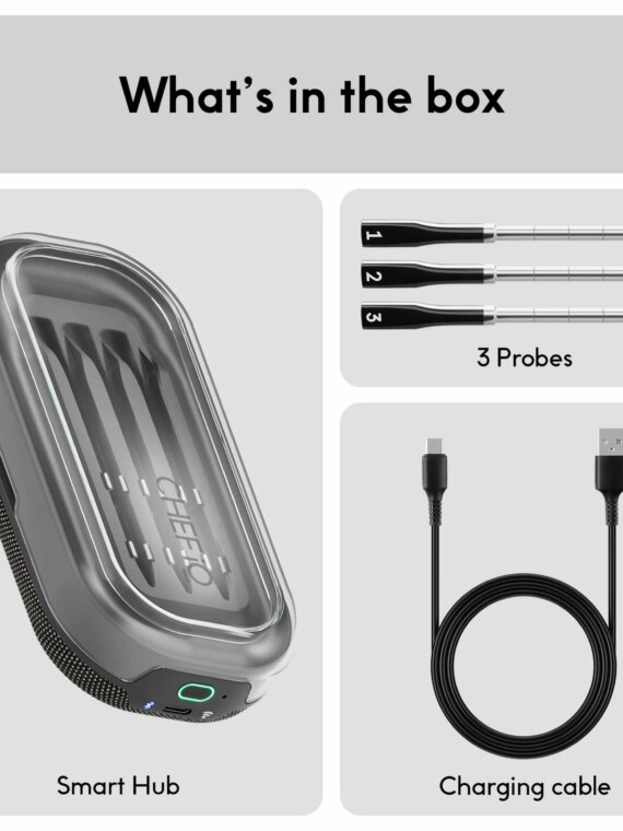 CHEF iQ Sense Smart Wireless Meat Thermometer Set with 3 Probes, Long-Range, Quad Sensors, App Alerts, Dishwasher-Safe