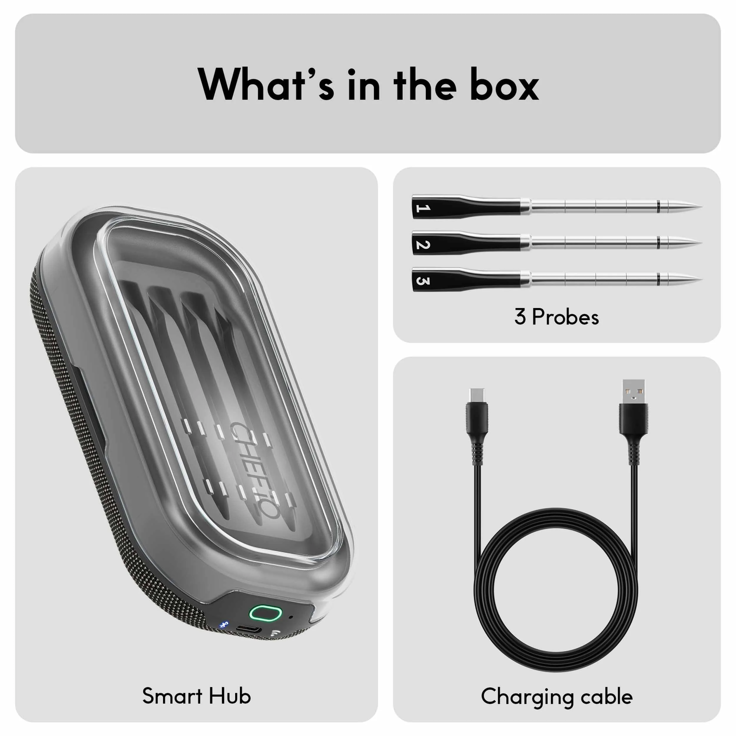 CHEF iQ Sense Smart Wireless Meat Thermometer Set with 3 Probes, Long-Range, Quad Sensors, App Alerts, Dishwasher-Safe