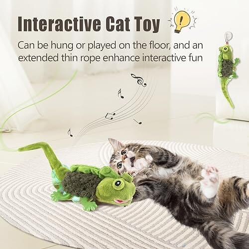 ChirpyPets Touch Activated Flapping Lizard Toy with Catnip for Indoor Cats, USB Rechargeable