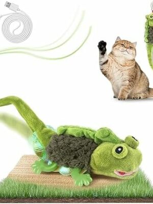 ChirpyPets Touch Activated Flapping Lizard Toy with Catnip for Indoor Cats, USB Rechargeable