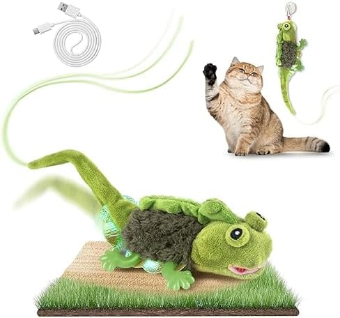 ChirpyPets Touch Activated Flapping Lizard Toy with Catnip for Indoor Cats, USB Rechargeable