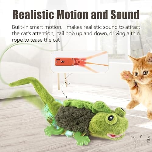 ChirpyPets Touch Activated Flapping Lizard Toy with Catnip for Indoor Cats, USB Rechargeable