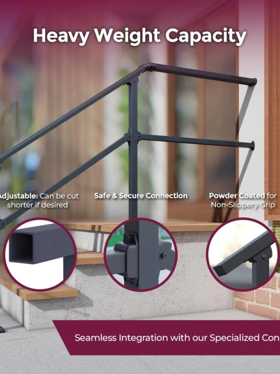 CHR Fence & Rail Sturdy Outdoor Handrails for Steps - Easy Install, IBC Compliant, 365-Day Exchange