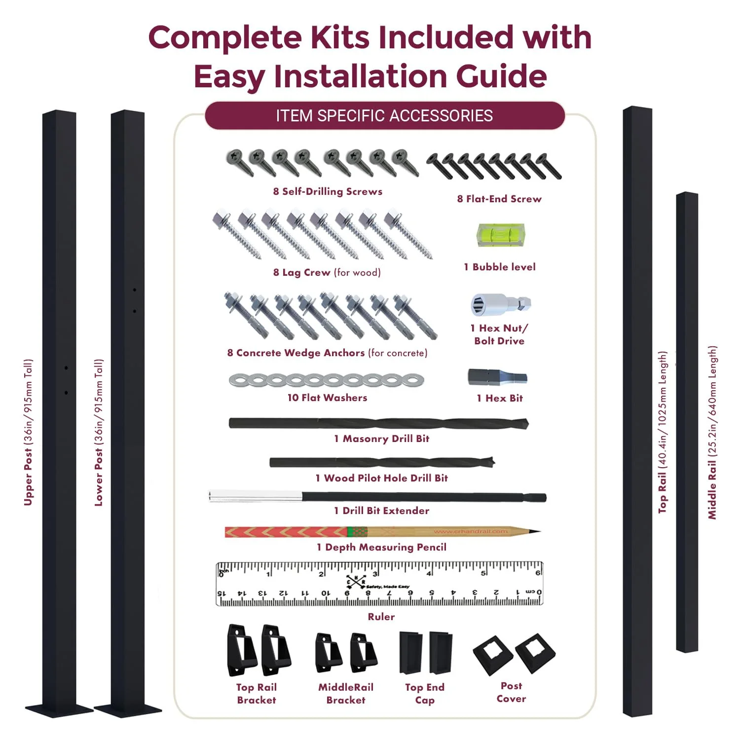 CHR Fence & Rail Sturdy Outdoor Handrails for Steps - Easy Install, IBC Compliant, 365-Day Exchange