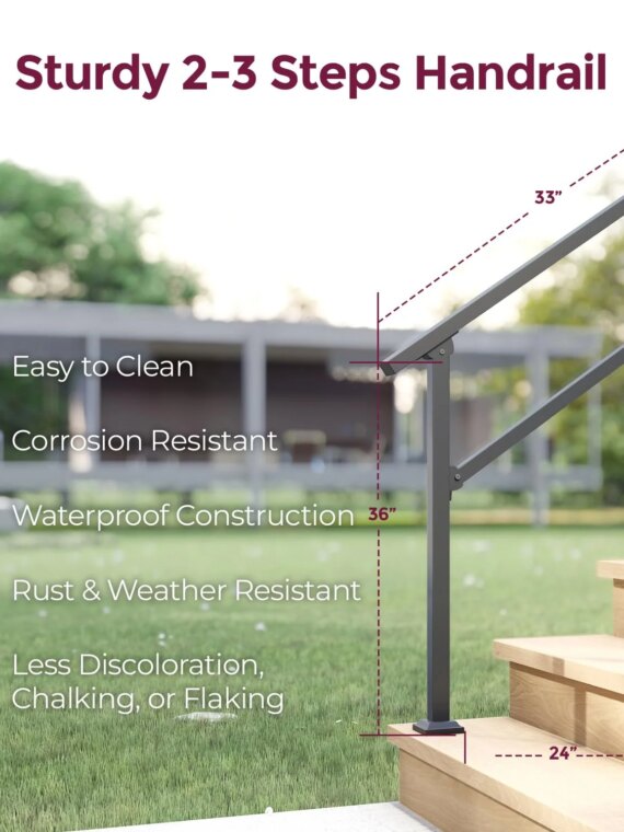 CHR Fence & Rail Sturdy Outdoor Handrails for Steps - Easy Install, IBC Compliant, 365-Day Exchange