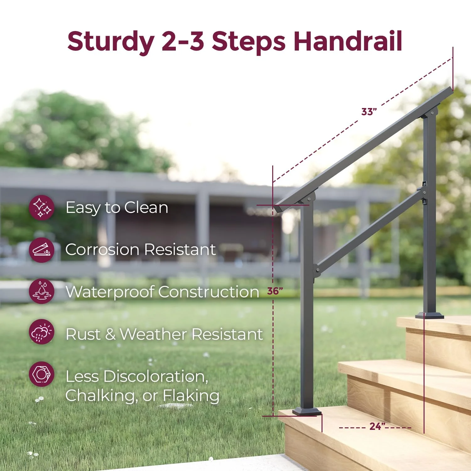 CHR Fence & Rail Sturdy Outdoor Handrails for Steps - Easy Install, IBC Compliant, 365-Day Exchange