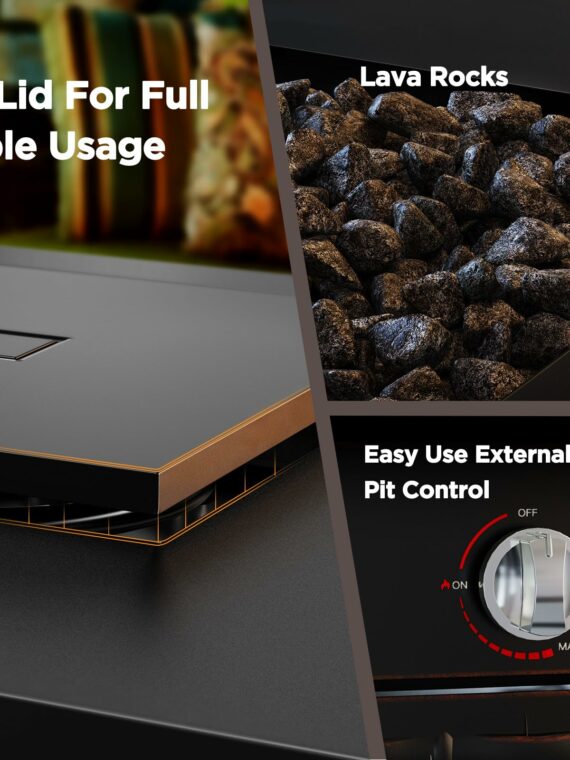 Ciays 28" Propane Fire Pit Table, 50,000 BTU, CSA-Listed, Outdoor Patio Heater with Lava Rocks