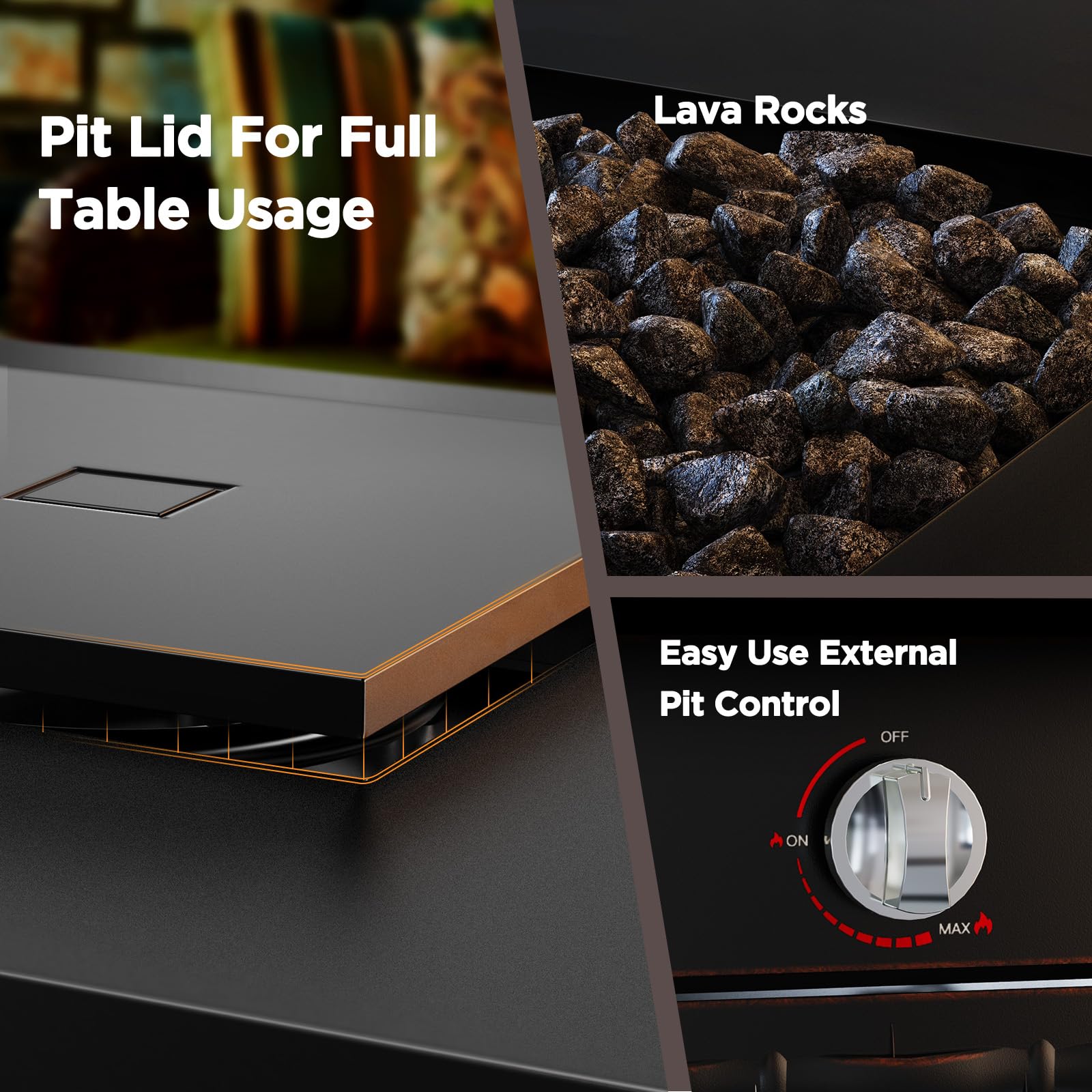 Ciays 28" Propane Fire Pit Table, 50,000 BTU, CSA-Listed, Outdoor Patio Heater with Lava Rocks