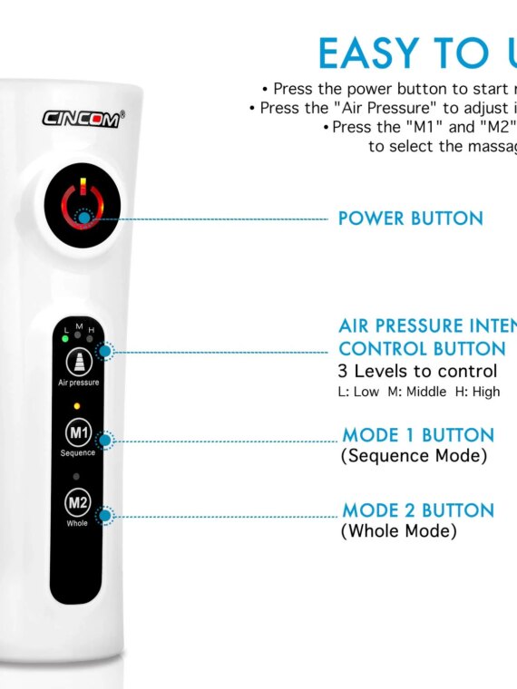 CINCOM Air Compression Leg Massager for Circulation & Pain Relief - Adjustable, Portable, Calf & Foot Massage Device