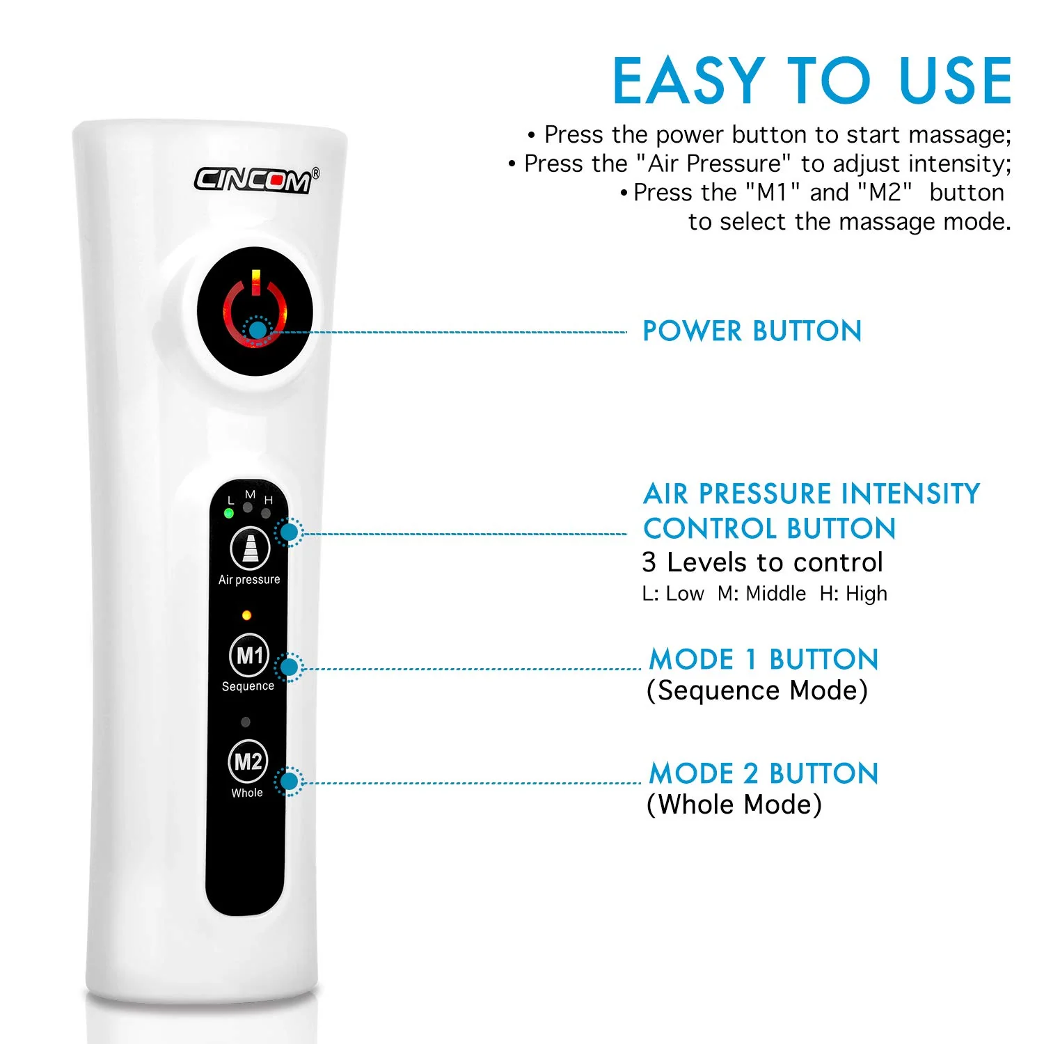 CINCOM Air Compression Leg Massager for Circulation & Pain Relief - Adjustable, Portable, Calf & Foot Massage Device