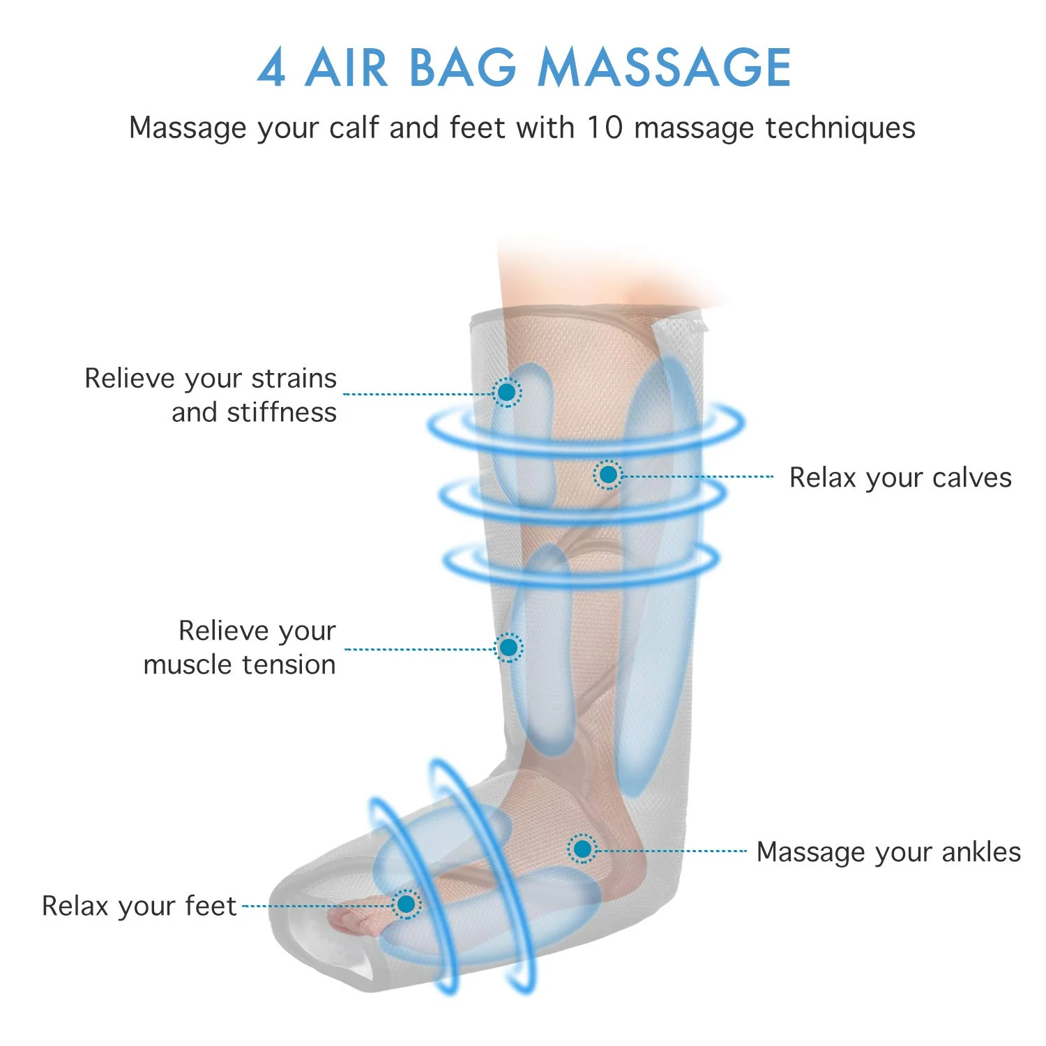 CINCOM Air Compression Leg Massager for Circulation & Pain Relief - Adjustable, Portable, Calf & Foot Massage Device