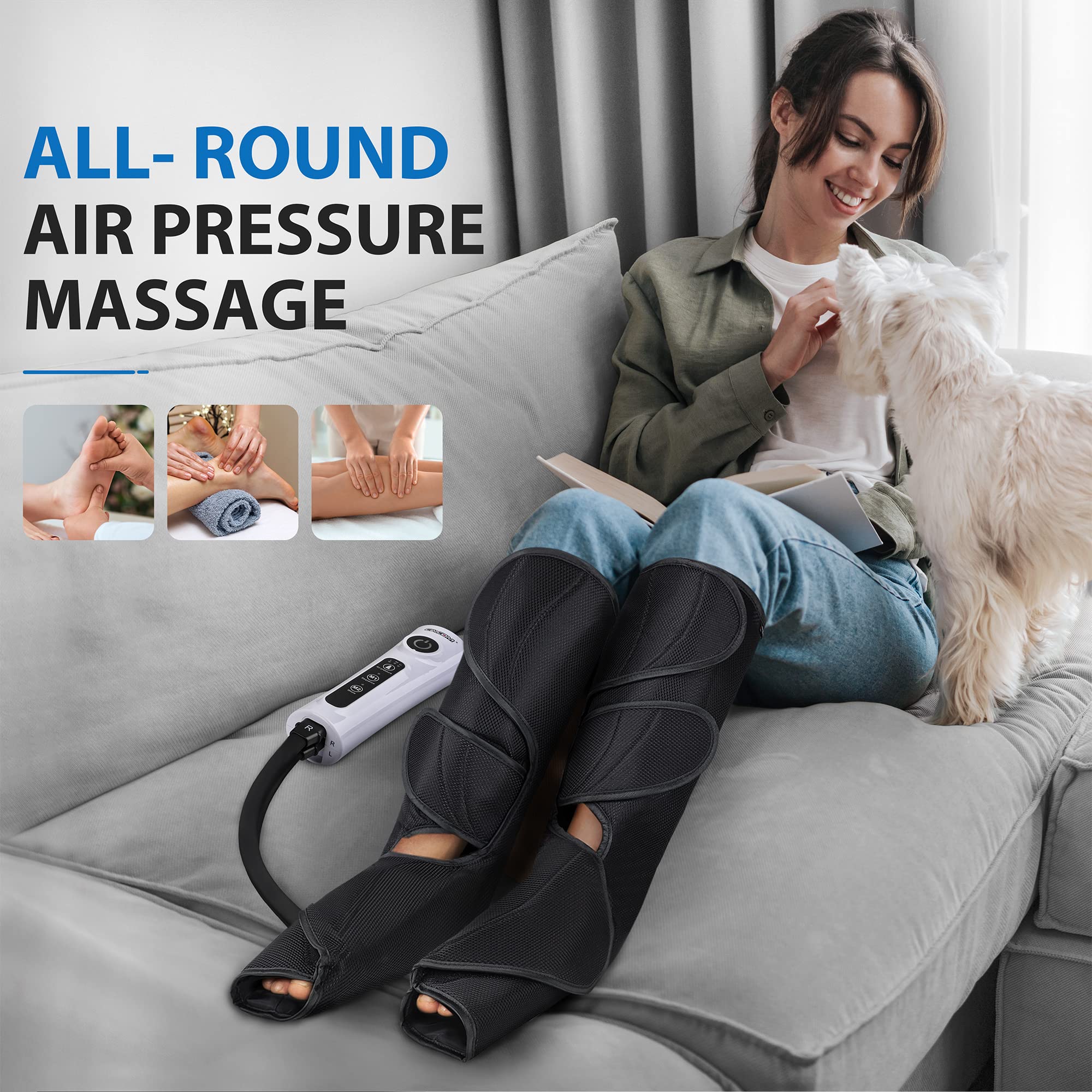 CINCOM Air Compression Leg Massager for Circulation & Pain Relief - Adjustable, Portable, Calf & Foot Massage Device