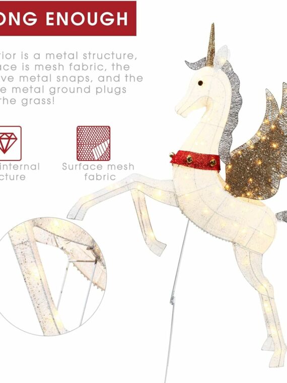 CiniQy Lighted Christmas Pegasus 4.7FT with 140 Warm White LEDs, Metal Outdoor/Indoor Decoration