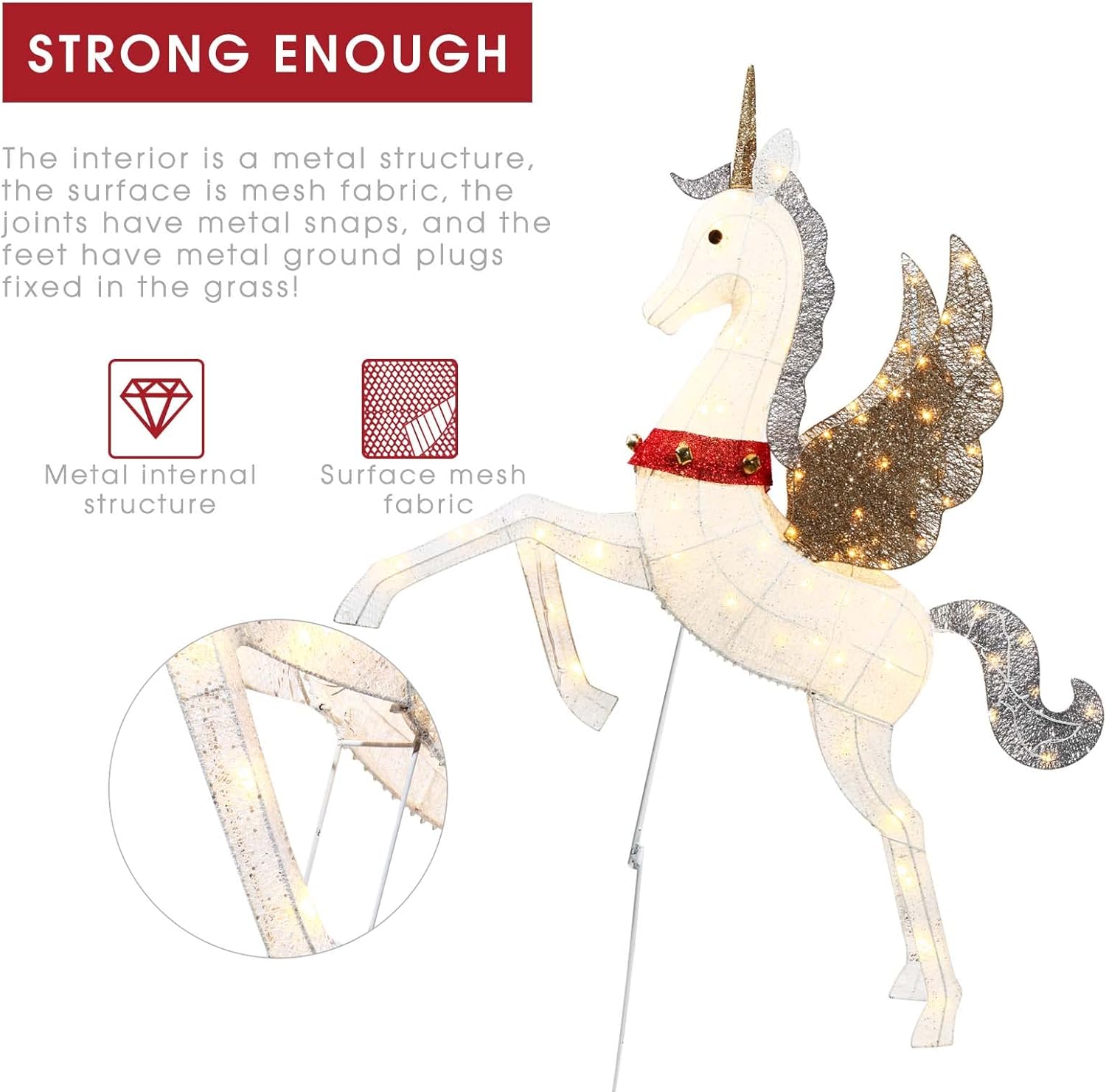 CiniQy Lighted Christmas Pegasus 4.7FT with 140 Warm White LEDs, Metal Outdoor/Indoor Decoration