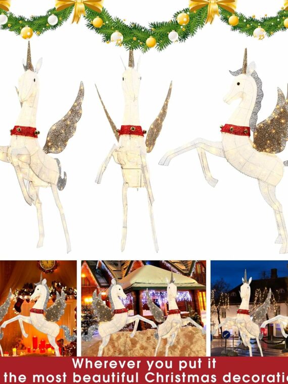 CiniQy Lighted Christmas Pegasus 4.7FT with 140 Warm White LEDs, Metal Outdoor/Indoor Decoration