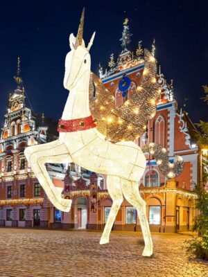 CiniQy Lighted Christmas Pegasus 4.7FT with 140 Warm White LEDs, Metal Outdoor/Indoor Decoration