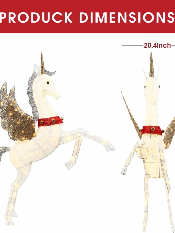 CiniQy Lighted Christmas Pegasus 4.7FT with 140 Warm White LEDs, Metal Outdoor/Indoor Decoration