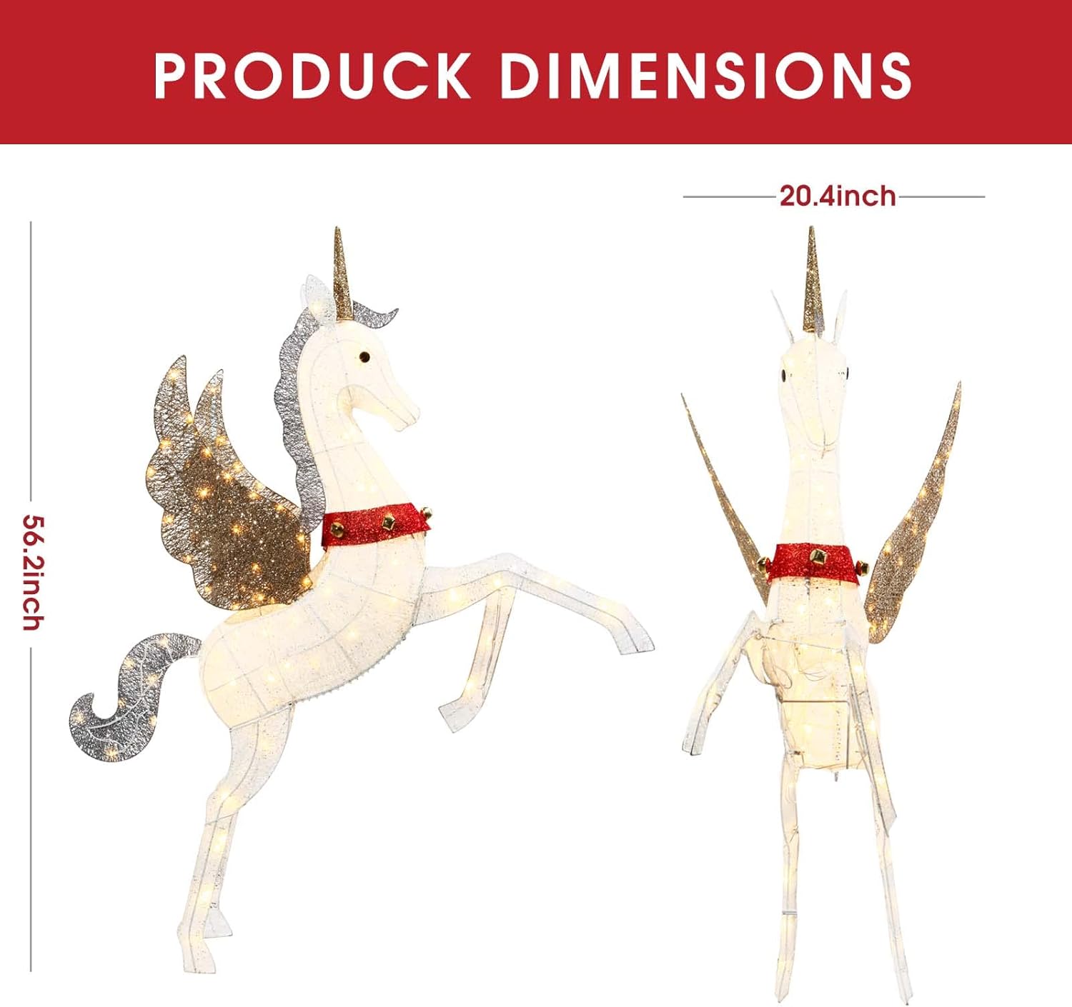 CiniQy Lighted Christmas Pegasus 4.7FT with 140 Warm White LEDs, Metal Outdoor/Indoor Decoration