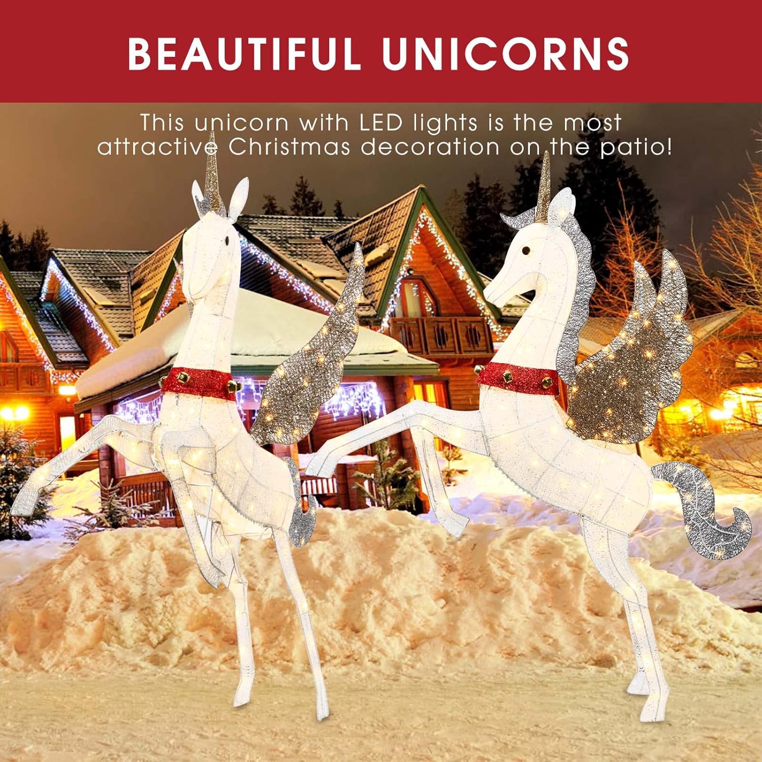 CiniQy Lighted Christmas Pegasus 4.7FT with 140 Warm White LEDs, Metal Outdoor/Indoor Decoration