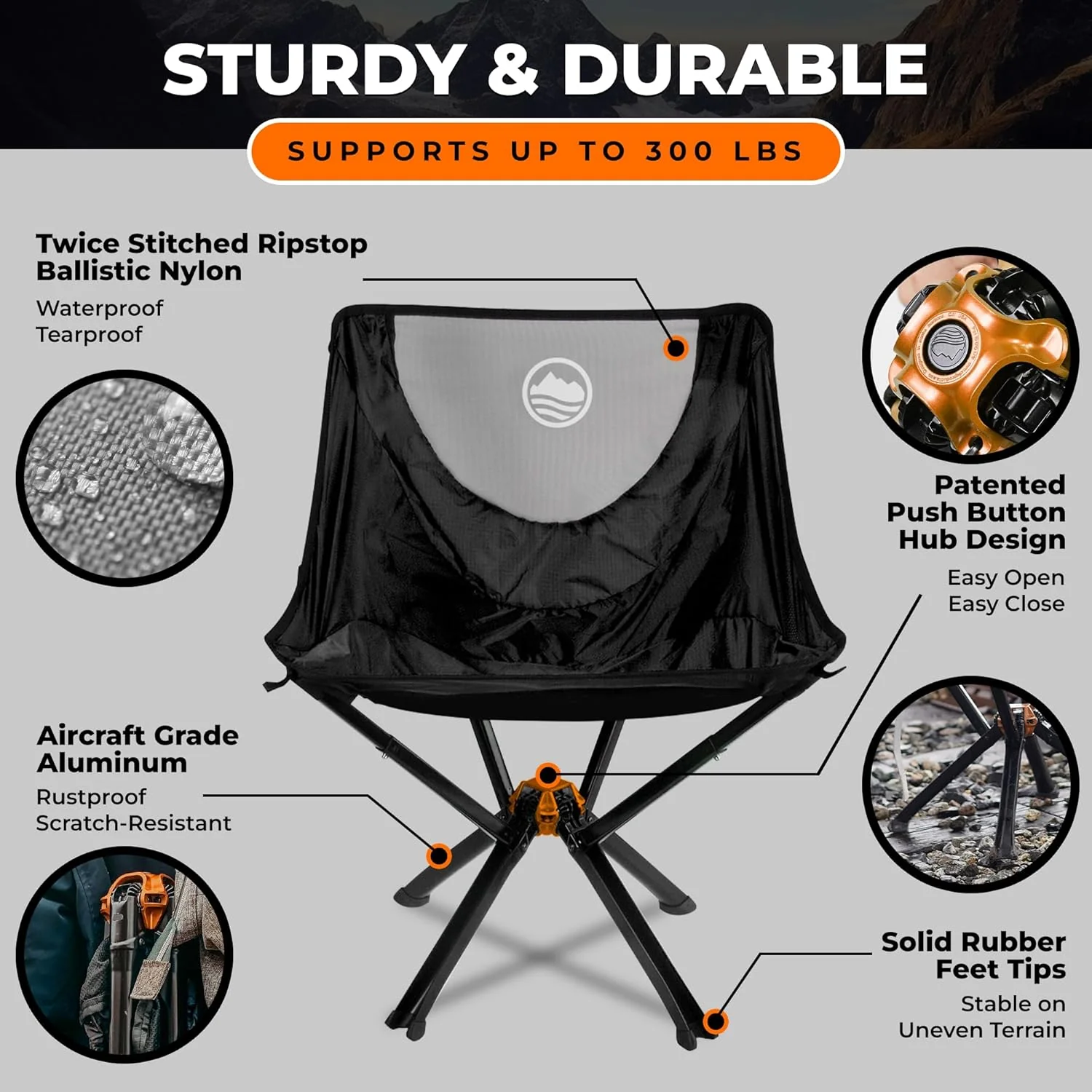 CLIQ Portable Lightweight Folding Camping Chair - Compact, Durable, Quick Setup, Supports 300 lbs