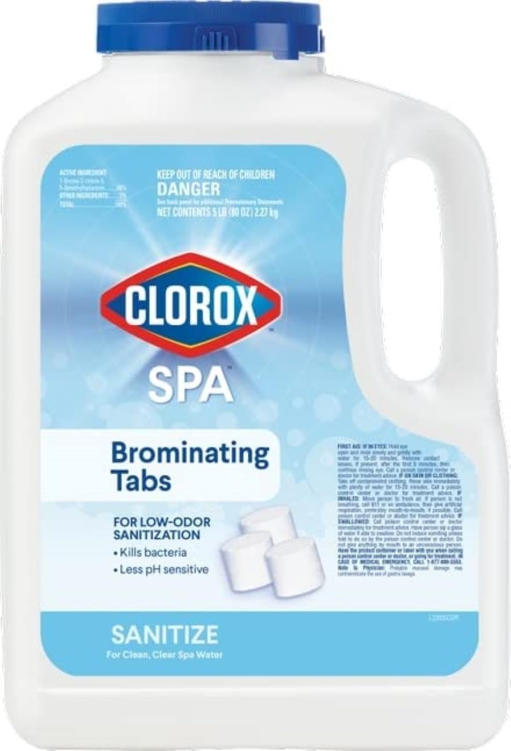 Clorox Pool&Spa Bromine Tablets 5LB - Low-Odor Sanitizer for Spas, Restores Clarity, Slow-Dissolving