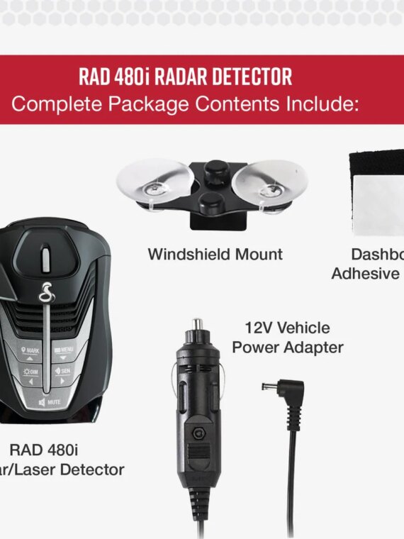 Cobra RAD 480i Laser Radar Detector with Front & Rear Detection, Drive Smarter App, Long Range, DSP, Accessories Included