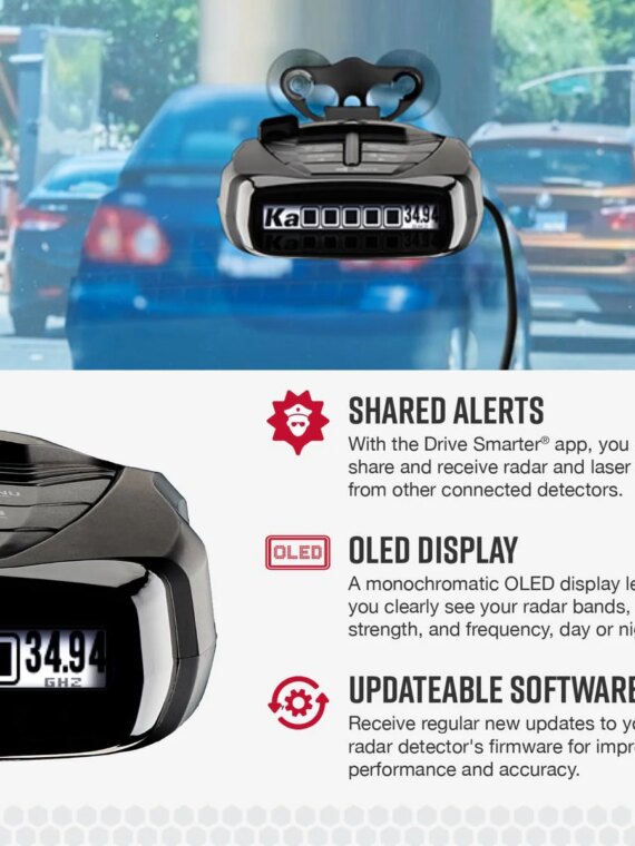 Cobra RAD 480i Laser Radar Detector with Front & Rear Detection, Drive Smarter App, Long Range, DSP, Accessories Included