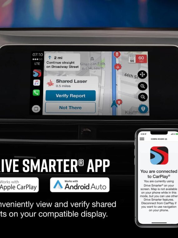Cobra RAD 480i Laser Radar Detector with Front & Rear Detection, Drive Smarter App, Long Range, DSP, Accessories Included