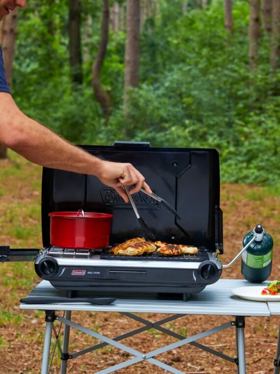Coleman 2-in-1 Tabletop Camping Grill & Stove, 20,000 BTUs, 4 Burners, 130 sq. in. Grilling Area