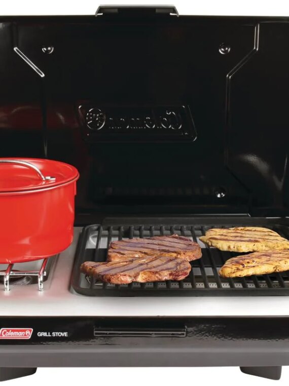 Coleman 2-in-1 Tabletop Camping Grill & Stove, 20,000 BTUs, 4 Burners, 130 sq. in. Grilling Area