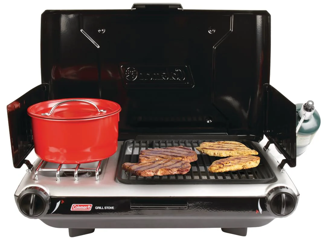 Coleman 2-in-1 Tabletop Camping Grill & Stove, 20,000 BTUs, 4 Burners, 130 sq. in. Grilling Area