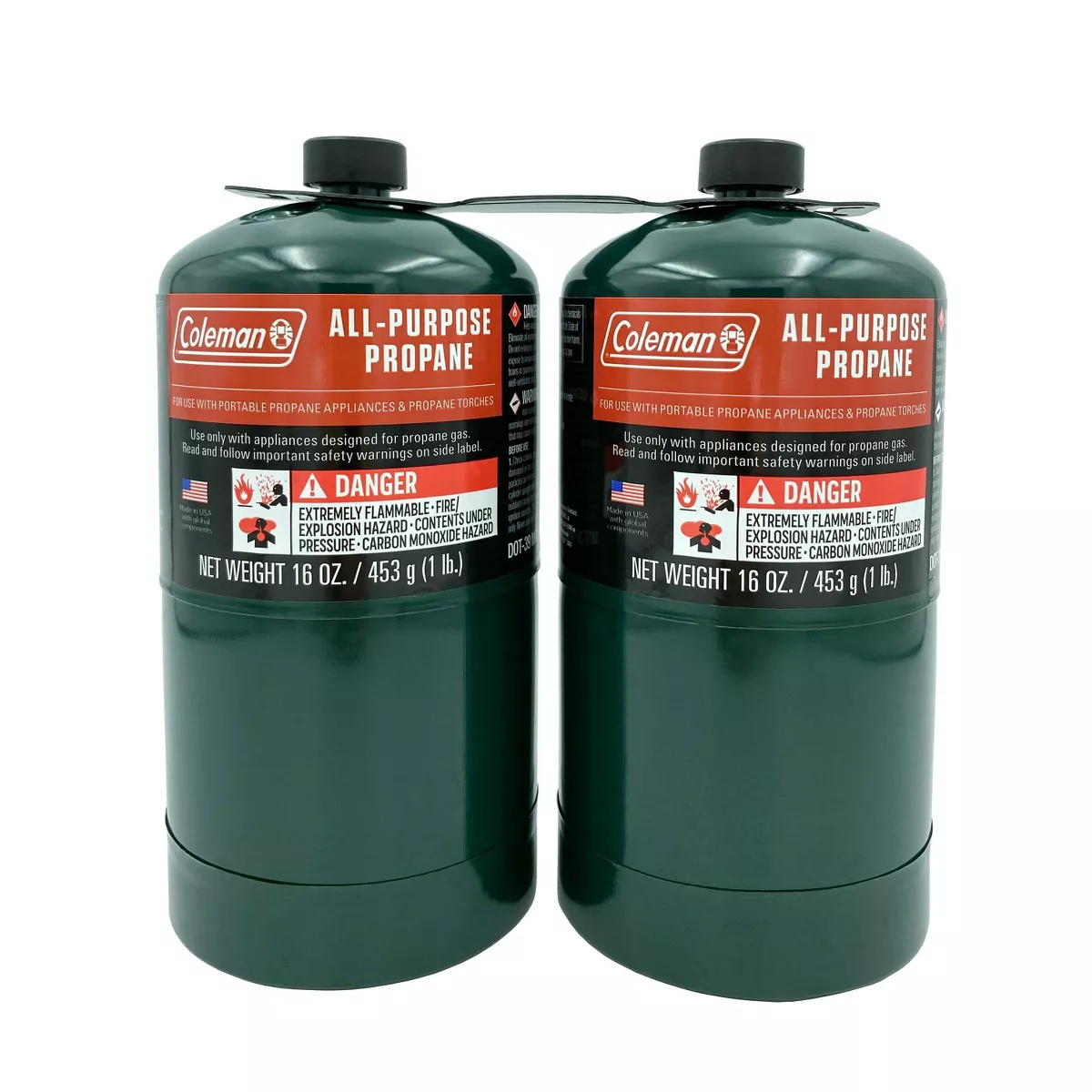 Coleman 2-Pack Propane Fuel Cylinders, 16 oz, CGA 600 Connection, Lightweight & Portable