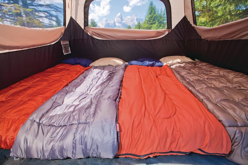 Coleman 4-Person Weatherproof Camping Tent, Instant Setup, 100% Polyester, 10x9 ft, 6 ft Center Height, Fits 2 Queen Air Beds