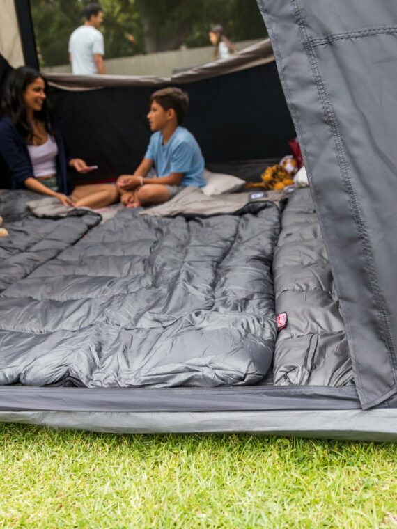 Coleman 4-Person Weatherproof Camping Tent, Instant Setup, 100% Polyester, 10x9 ft, 6 ft Center Height, Fits 2 Queen Air Beds