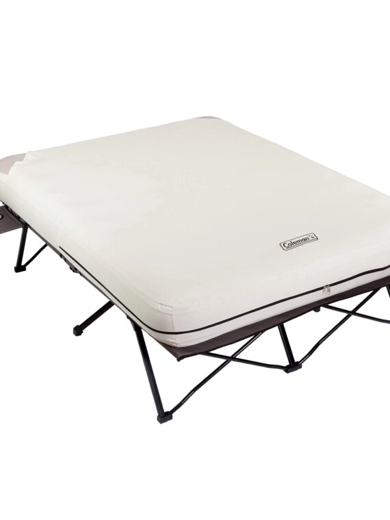 Coleman Queen Camping Cot with Air Mattress & Battery Pump - Portable Folding Bed with Side Table