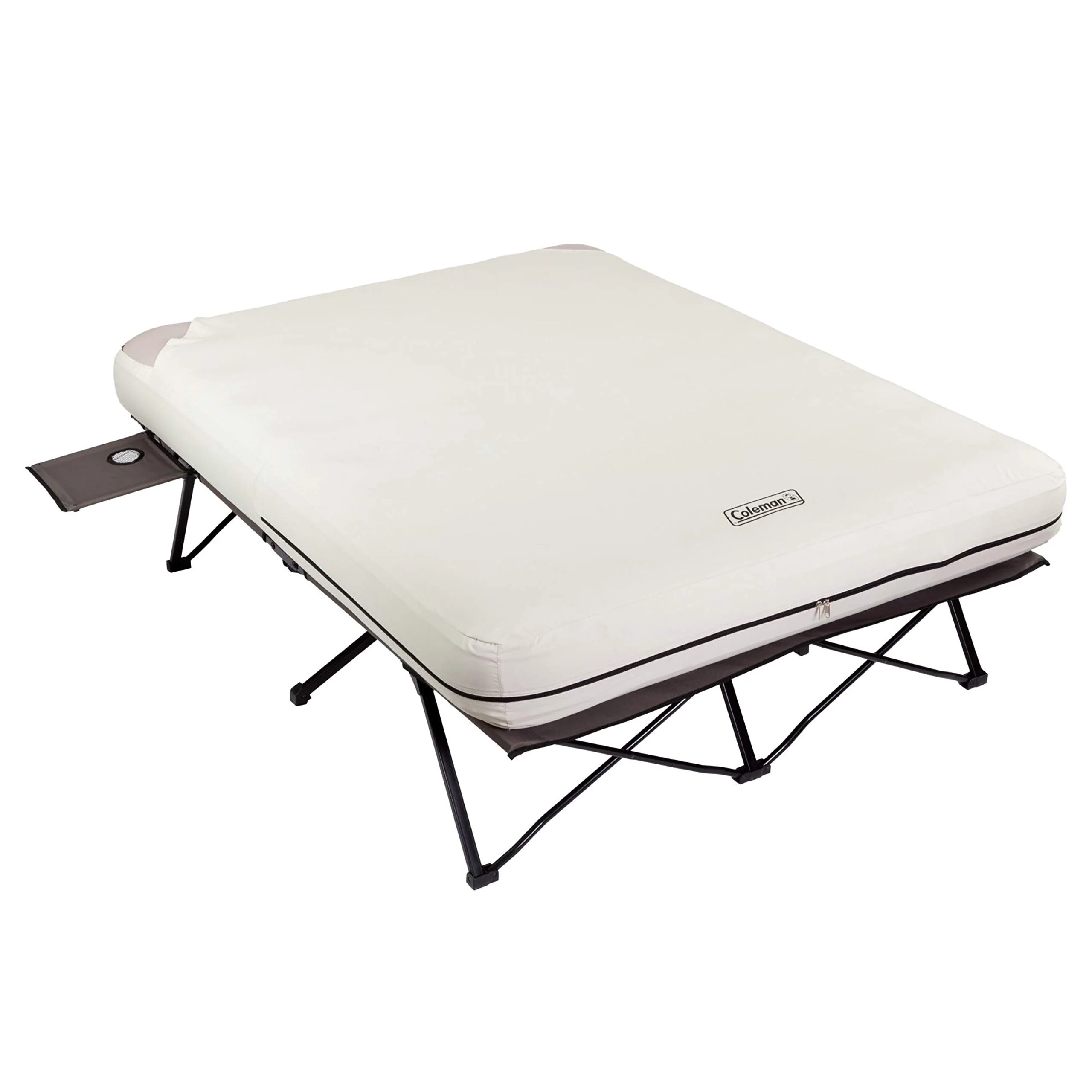 Coleman Queen Camping Cot with Air Mattress & Battery Pump - Portable Folding Bed with Side Table