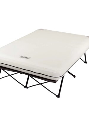 Coleman Queen Camping Cot with Air Mattress & Battery Pump - Portable Folding Bed with Side Table
