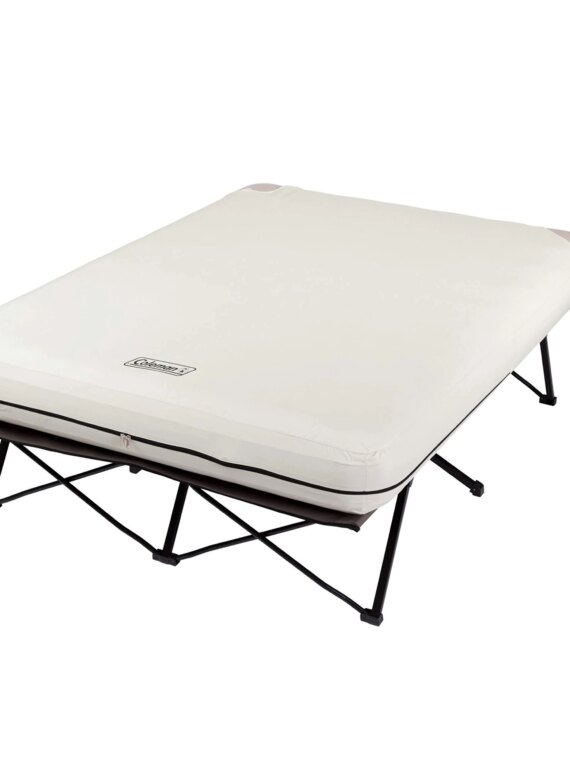 Coleman Queen Camping Cot with Air Mattress & Battery Pump - Portable Folding Bed with Side Table