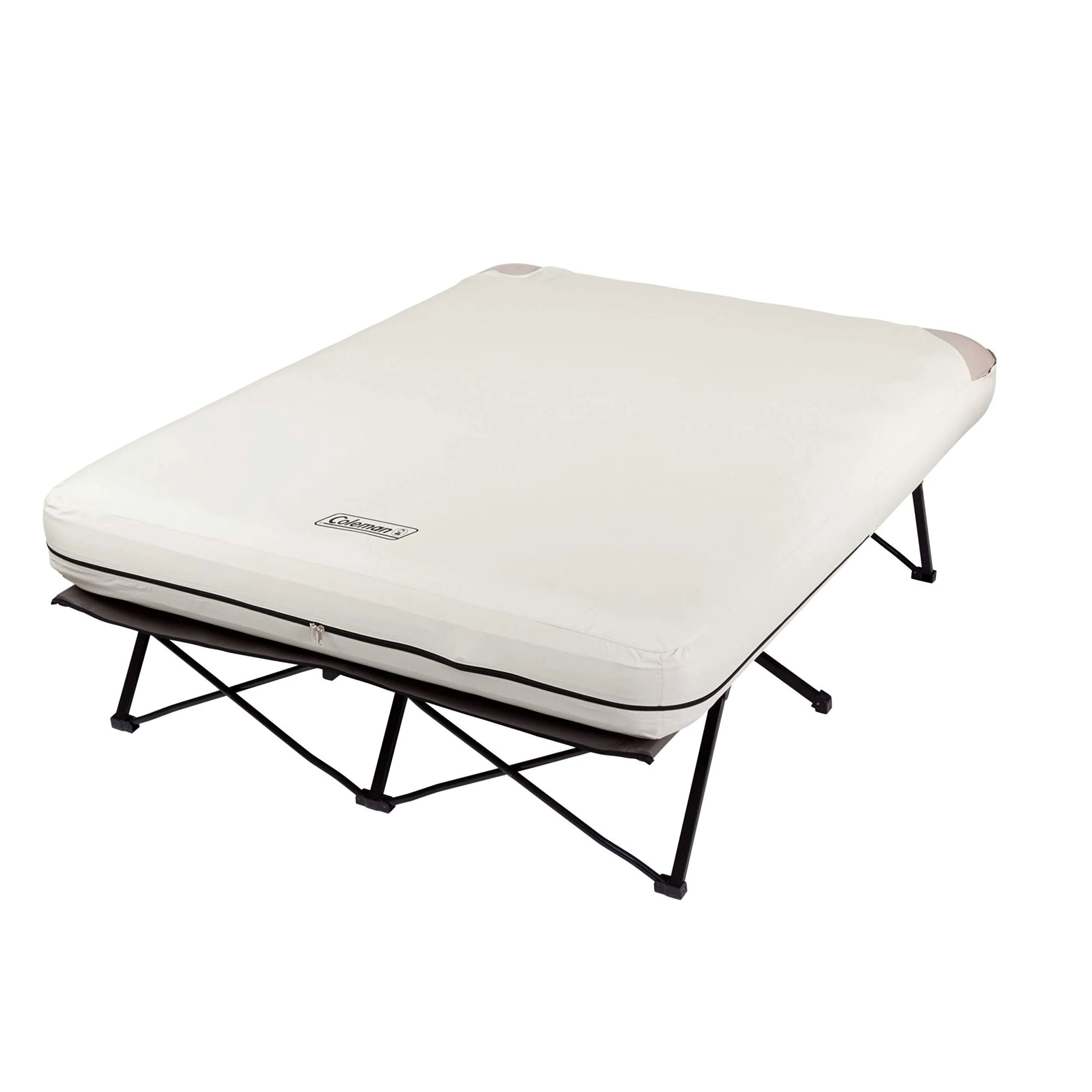 Coleman Queen Camping Cot with Air Mattress & Battery Pump - Portable Folding Bed with Side Table