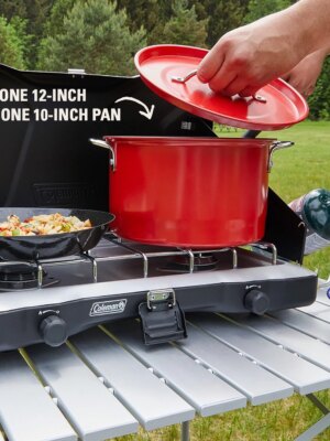 Coleman Triton+ Portable 2-Burner Propane Camping Stove with Wind Guards & Instastart Ignition
