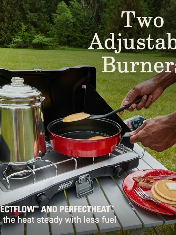 Coleman Triton+ Portable 2-Burner Propane Camping Stove with Wind Guards & Instastart Ignition