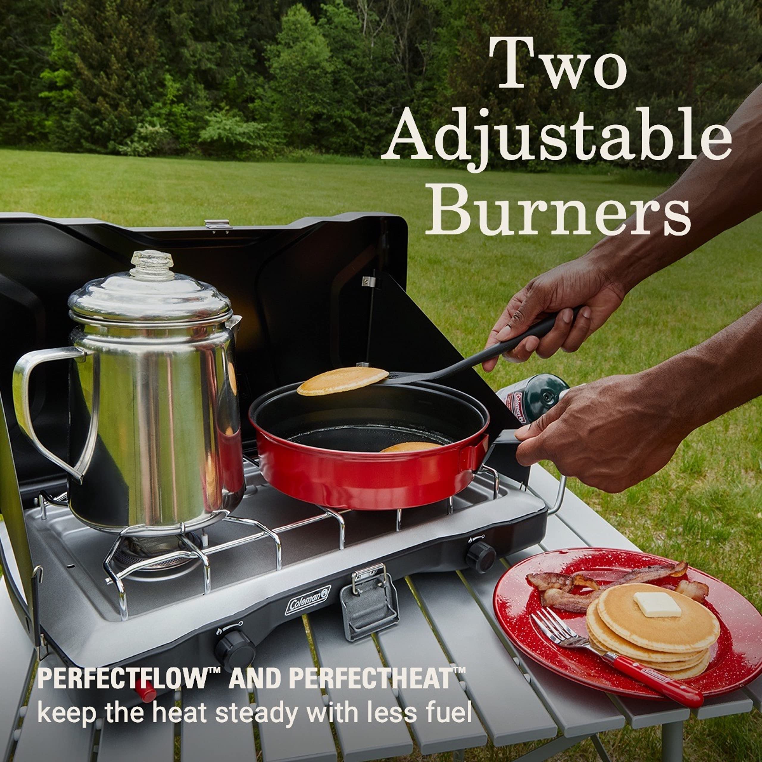 Coleman Triton+ Portable 2-Burner Propane Camping Stove with Wind Guards & Instastart Ignition