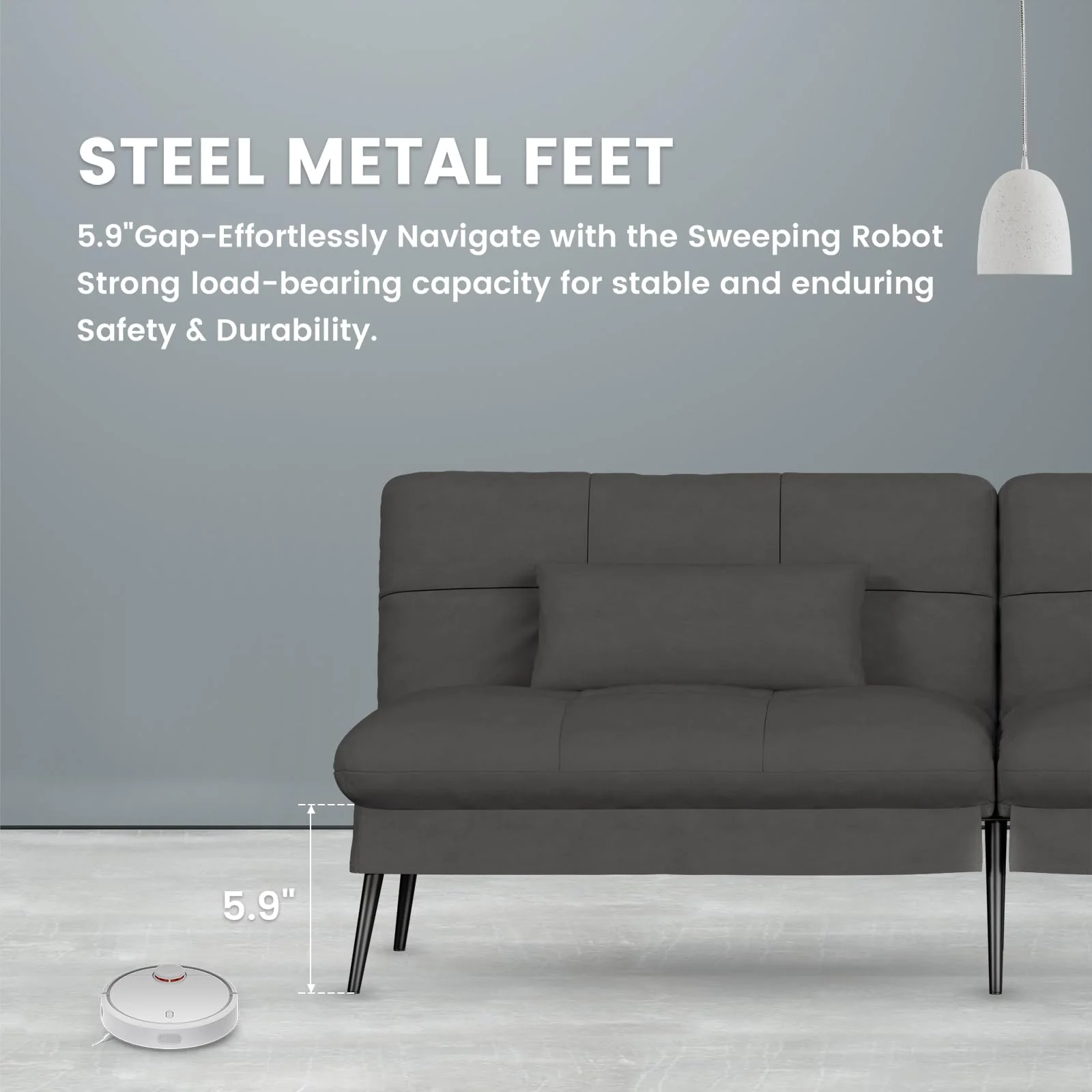 COMHOMA Convertible Futon Sofa Bed, Adjustable Backrest, Supportive Legs, Modern Design