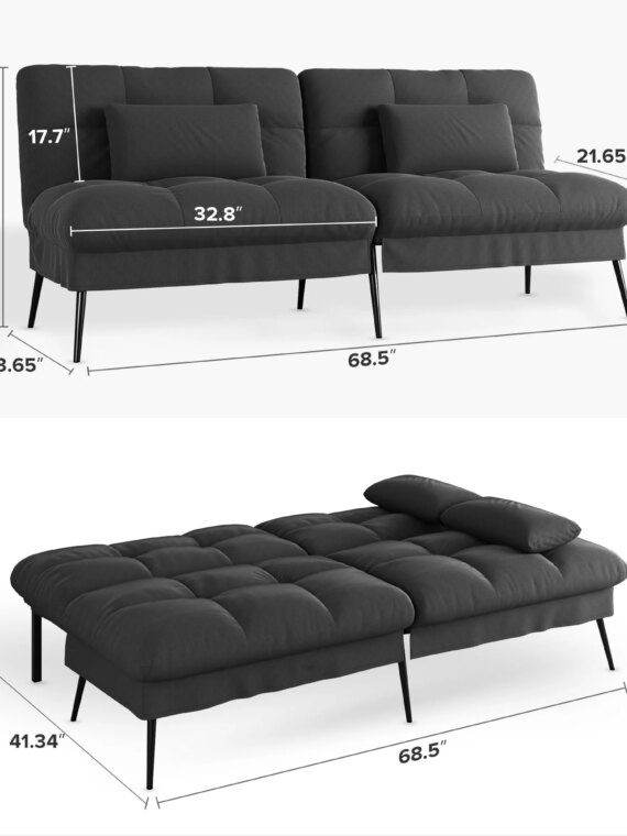 COMHOMA Convertible Futon Sofa Bed, Adjustable Backrest, Supportive Legs, Modern Design