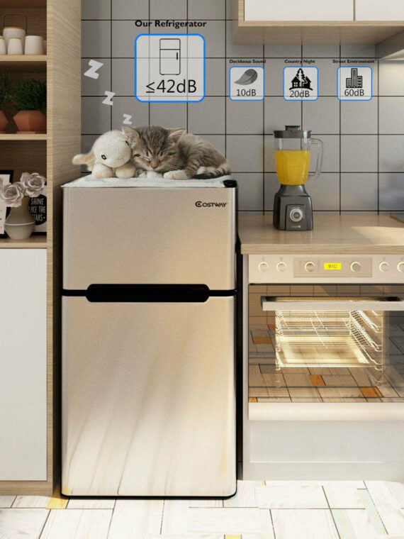 Costway 3.2 Cu. Ft. Compact Refrigerator with Internal Freezer, Dual Doors, Adjustable Shelf, White