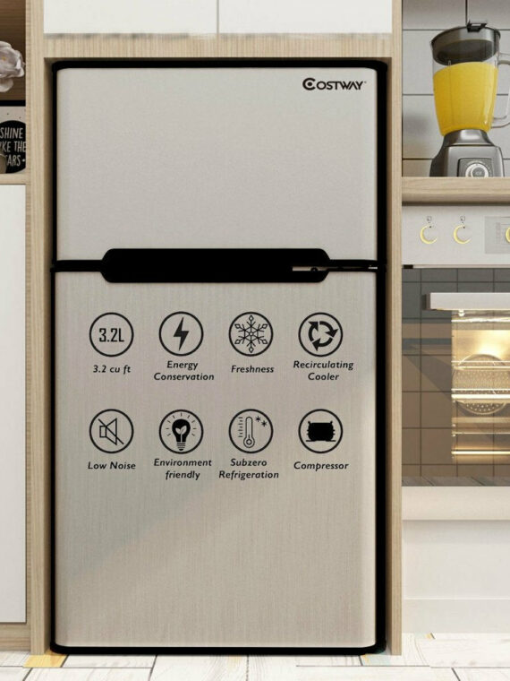 Costway 3.2 Cu. Ft. Compact Refrigerator with Internal Freezer, Dual Doors, Adjustable Shelf, White