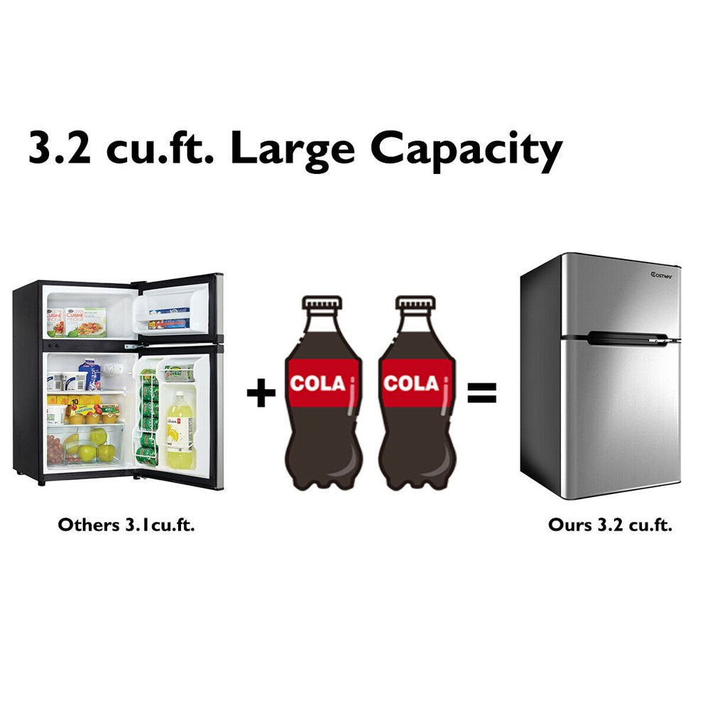 Costway 3.2 Cu. Ft. Compact Refrigerator with Internal Freezer, Dual Doors, Adjustable Shelf, White