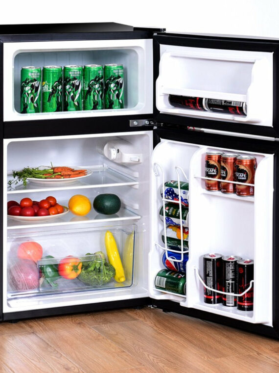 Costway 3.2 Cu. Ft. Compact Refrigerator with Internal Freezer, Dual Doors, Adjustable Shelf, White